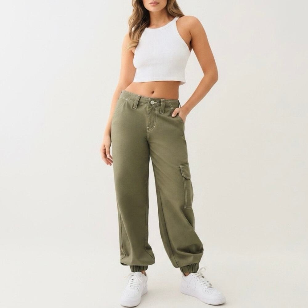 True Religion Bobbi Baggy Cargo Pants Olive Green Size 29 Y2K